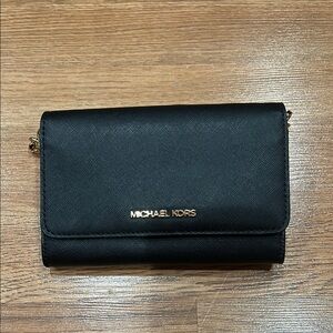 Michael Kors Black Clutch with Gold Accents